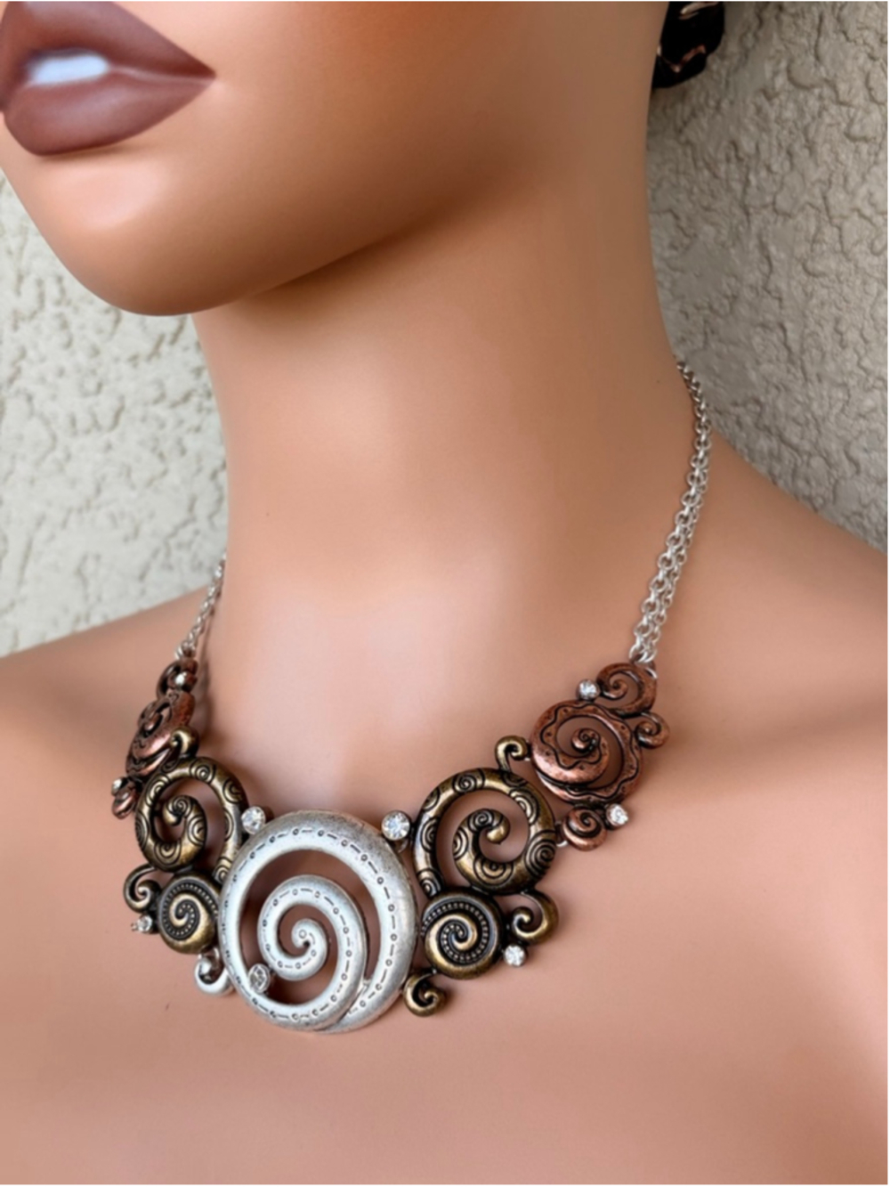 Women's Unbranded Necklace One Size Silver Bronze Spiral Statement